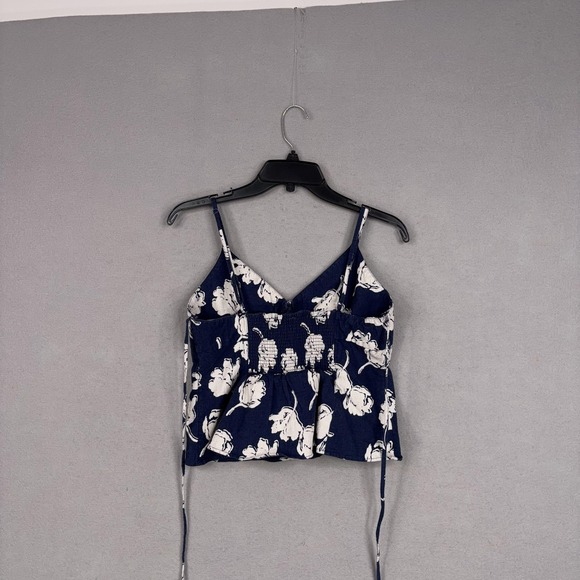 Free People Susie Printed Top Womens Large Blue Floral Wrap Cami Smocked Peplum - Picture 8 of 15